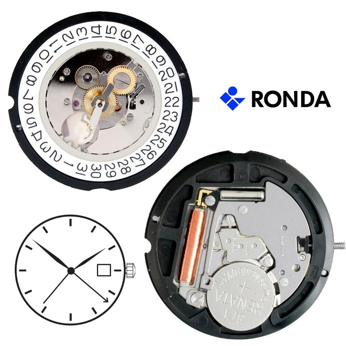 RONDA 515.24h GMT movimento mecanismo de quartzo - Compre mecanismo ...