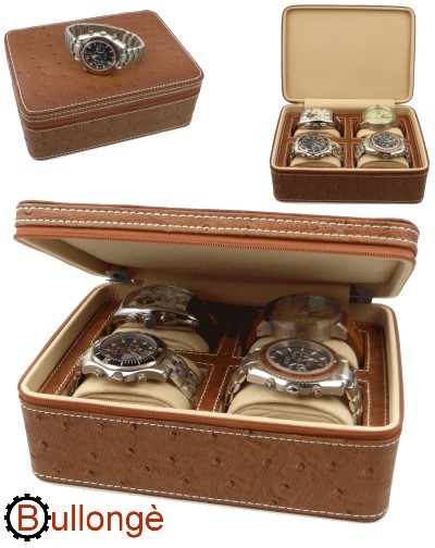 Estojo para 4 relógios TRAVELER DIPLOMAT QUAD avestruz