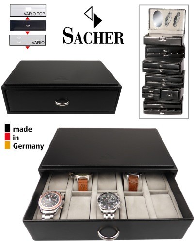 Caixa SACHER VARIO empilhável e expansível para 10 relógios