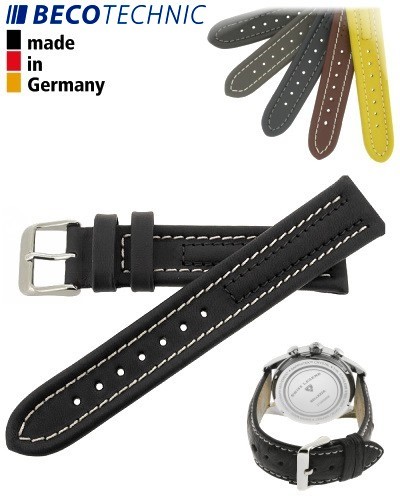Pulseira Arizona Bezerro 24mm preta / aço INOX