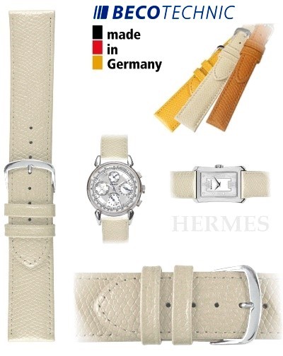 Pulseira de couro HERMES bege-creme aço 22mm
