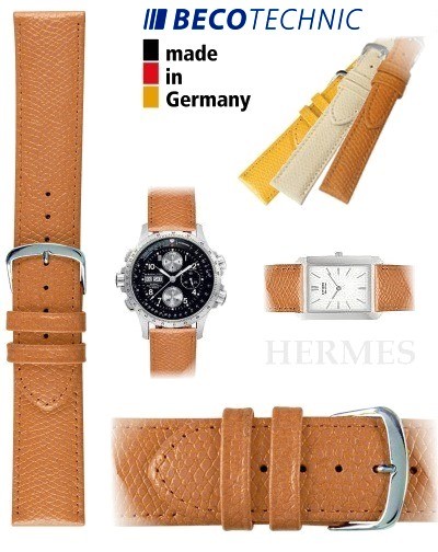 Pulseira de couro HERMES âmbar-mel aço 18mm