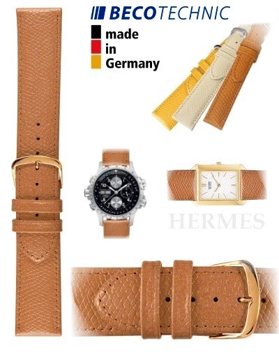 Pulseira de couro HERMES âmbar-mel 22mm dourado