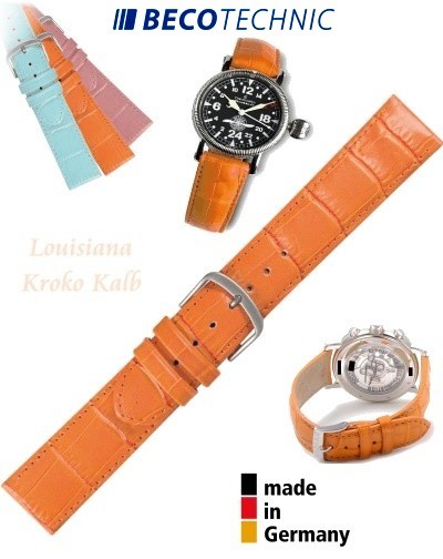 Pulseira de couro LOUISIANA croco laranja 12mm