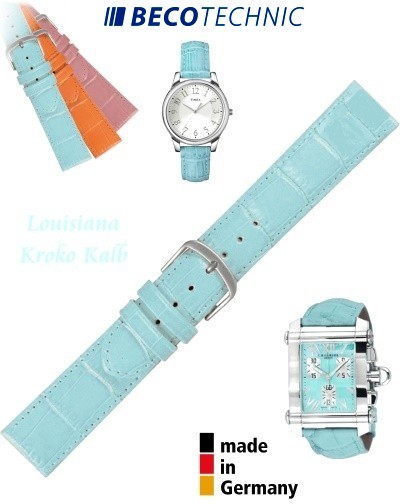 Pulseira de couro LOUISIANA croco turquesa 18mm