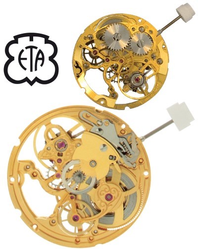 Movimento relógio calibre 2801-2 Skeleton gold plated com gravura