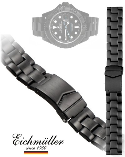 Bracelete para relógios OYSTER STYLE preto matt 22mm