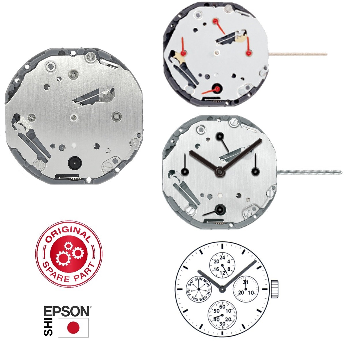 Mouvement à Quartz Shiojiri VX3JE - Taille 10 1/2, Hauteur H1, Pile 373 - Pour Montre Neuve étiquetée